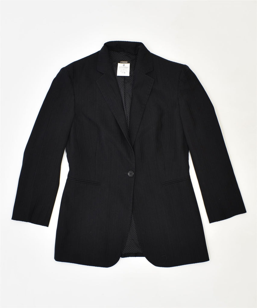 FERRE Womens 1 Button Blazer Jacket IT 44 Medium Black Polyester | Vintage | Thrift | Second-Hand | Used Clothing | Messina Hembry 