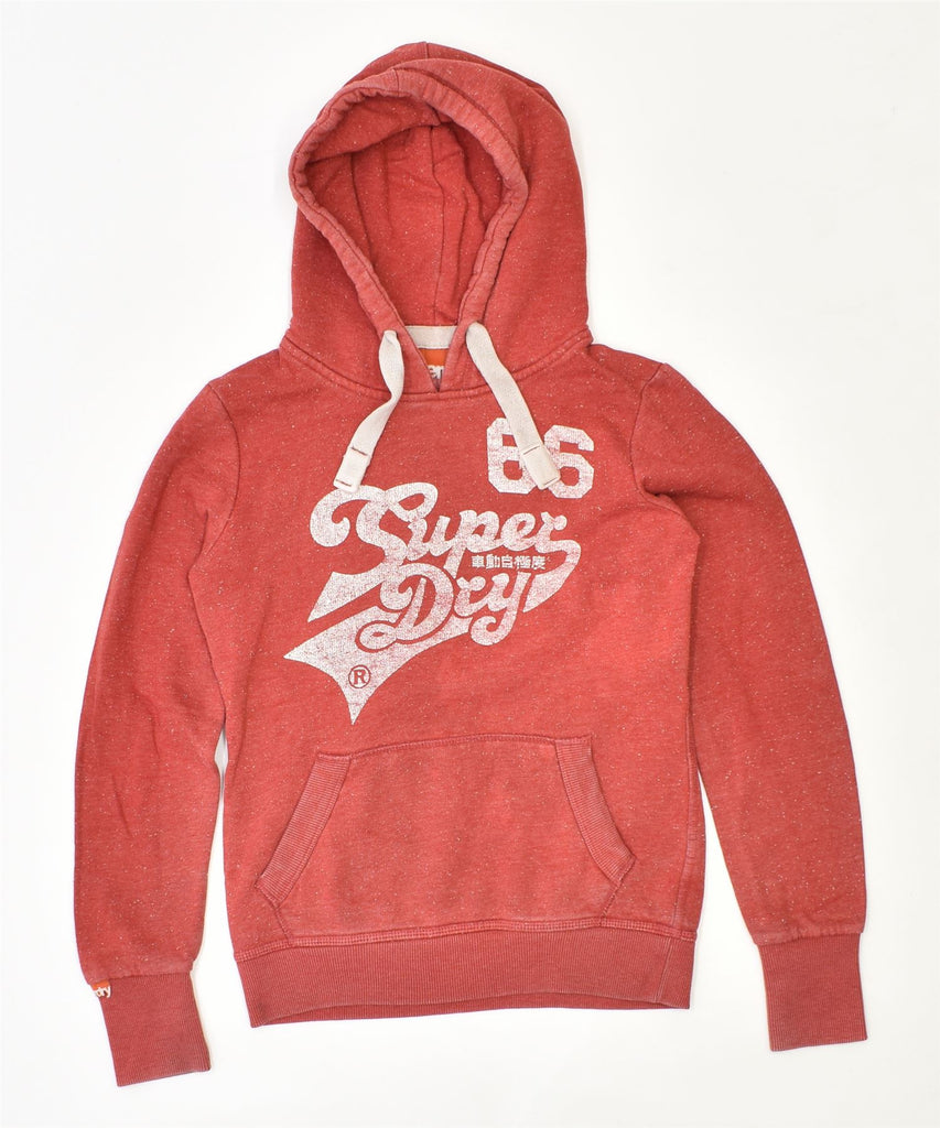 SUPERDRY Mens Graphic Hoodie Jumper XS Red Flecked Cotton | Vintage | Thrift | Second-Hand | Used Clothing | Messina Hembry 