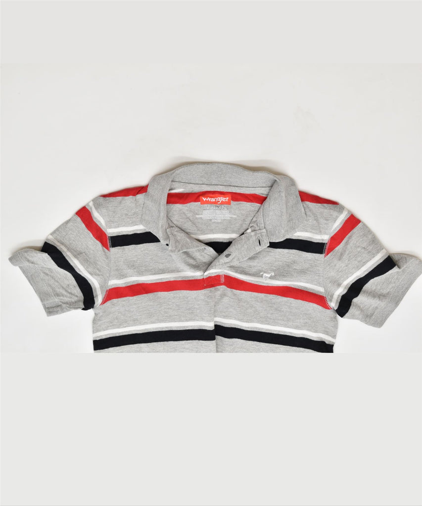 WRANGLER Boys Polo Shirt 10-11 Years Large Grey Striped Cotton | Vintage | Thrift | Second-Hand | Used Clothing | Messina Hembry 