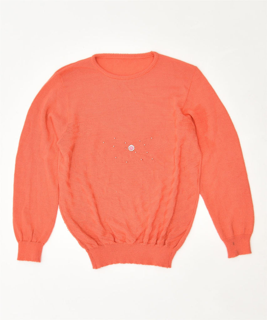 VINTAGE Womens Crew Neck Jumper Sweater UK 16 Large Orange Flower | Vintage | Thrift | Second-Hand | Used Clothing | Messina Hembry 