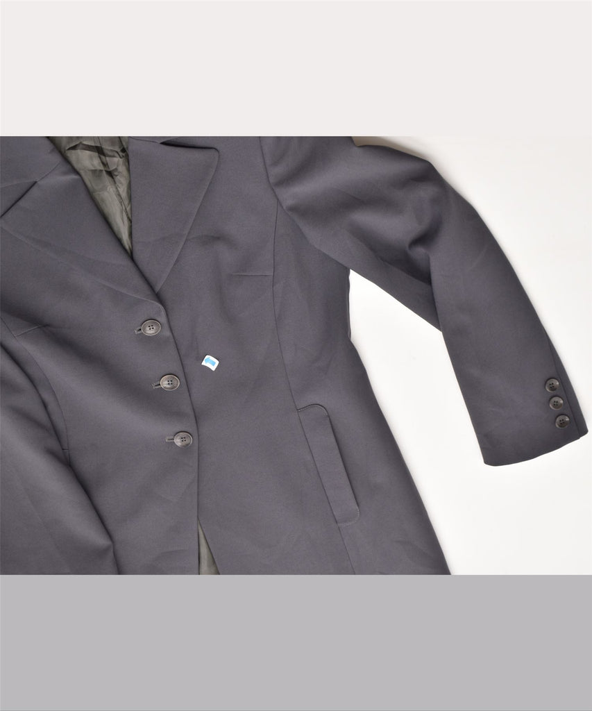 SISLEY Womens Long Line 3 Button Blazer Jacket IT 42 Medium Grey Polyester | Vintage | Thrift | Second-Hand | Used Clothing | Messina Hembry 