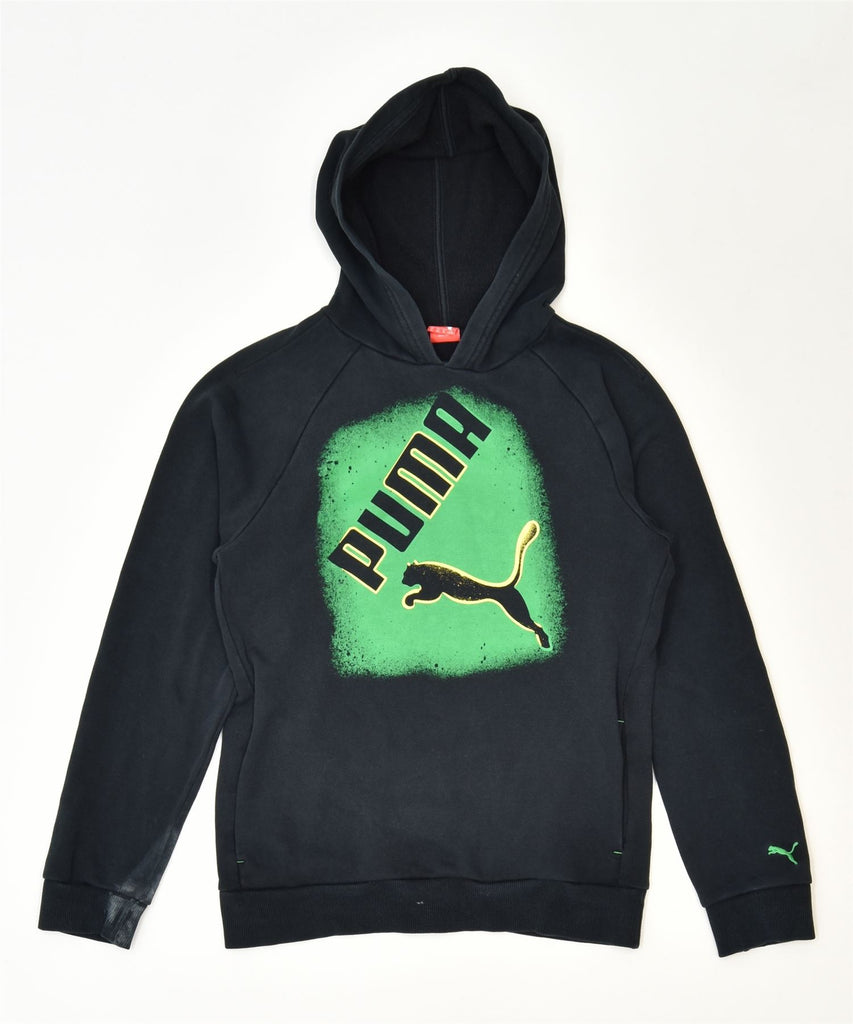 PUMA Boys Graphic Hoodie Jumper 13-14 Years Black Cotton Classic | Vintage | Thrift | Second-Hand | Used Clothing | Messina Hembry 