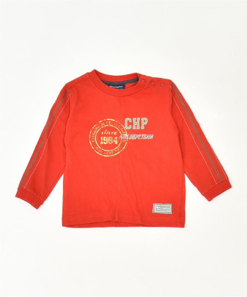 CHAMPION Boys Graphic Top Long Sleeve 6-9 Months Red Cotton Classic | Vintage | Thrift | Second-Hand | Used Clothing | Messina Hembry 