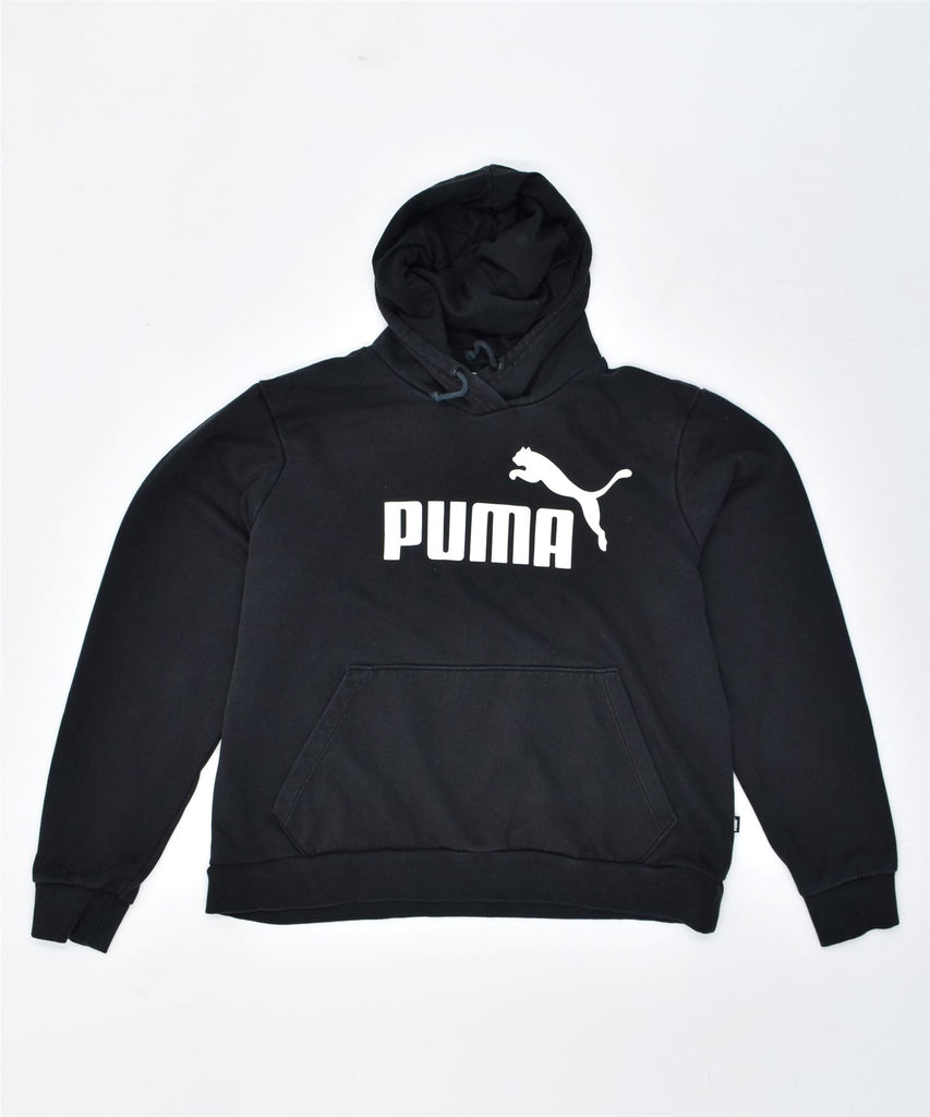 PUMA Womens Graphic Hoodie Jumper UK 16 Large Black Cotton | Vintage | Thrift | Second-Hand | Used Clothing | Messina Hembry 