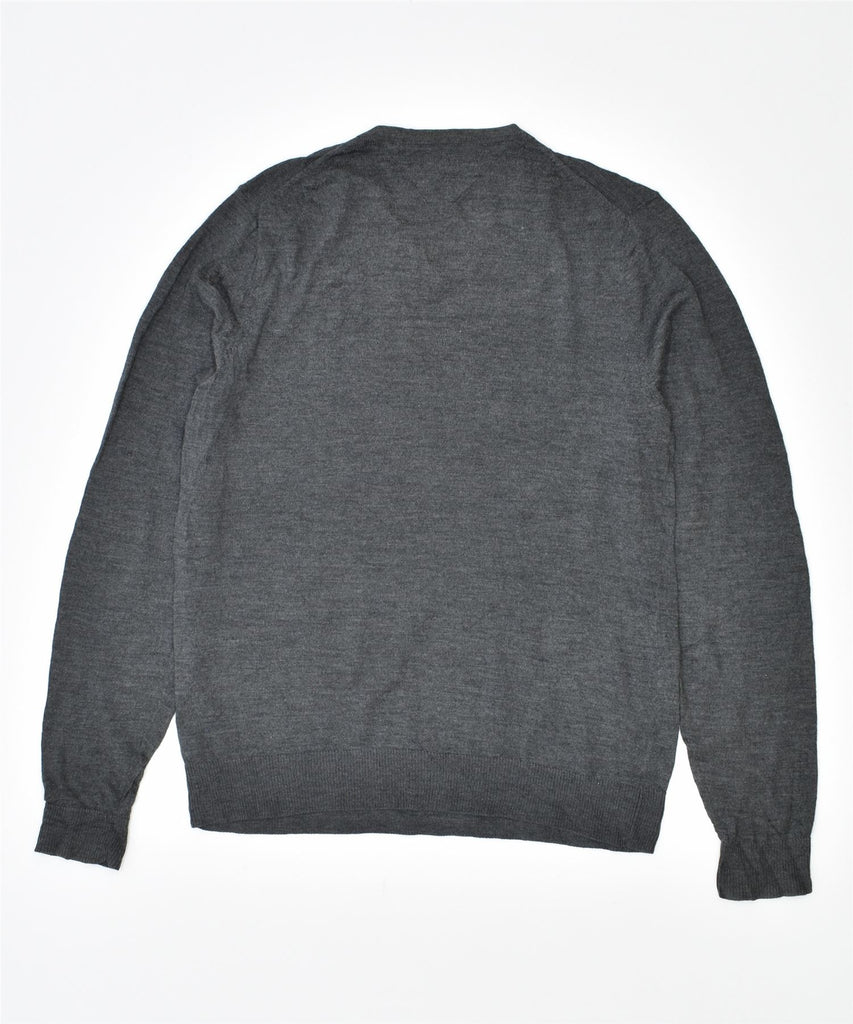 TOMMY HILFIGER Mens V-Neck Jumper Sweater Medium Grey Wool | Vintage | Thrift | Second-Hand | Used Clothing | Messina Hembry 