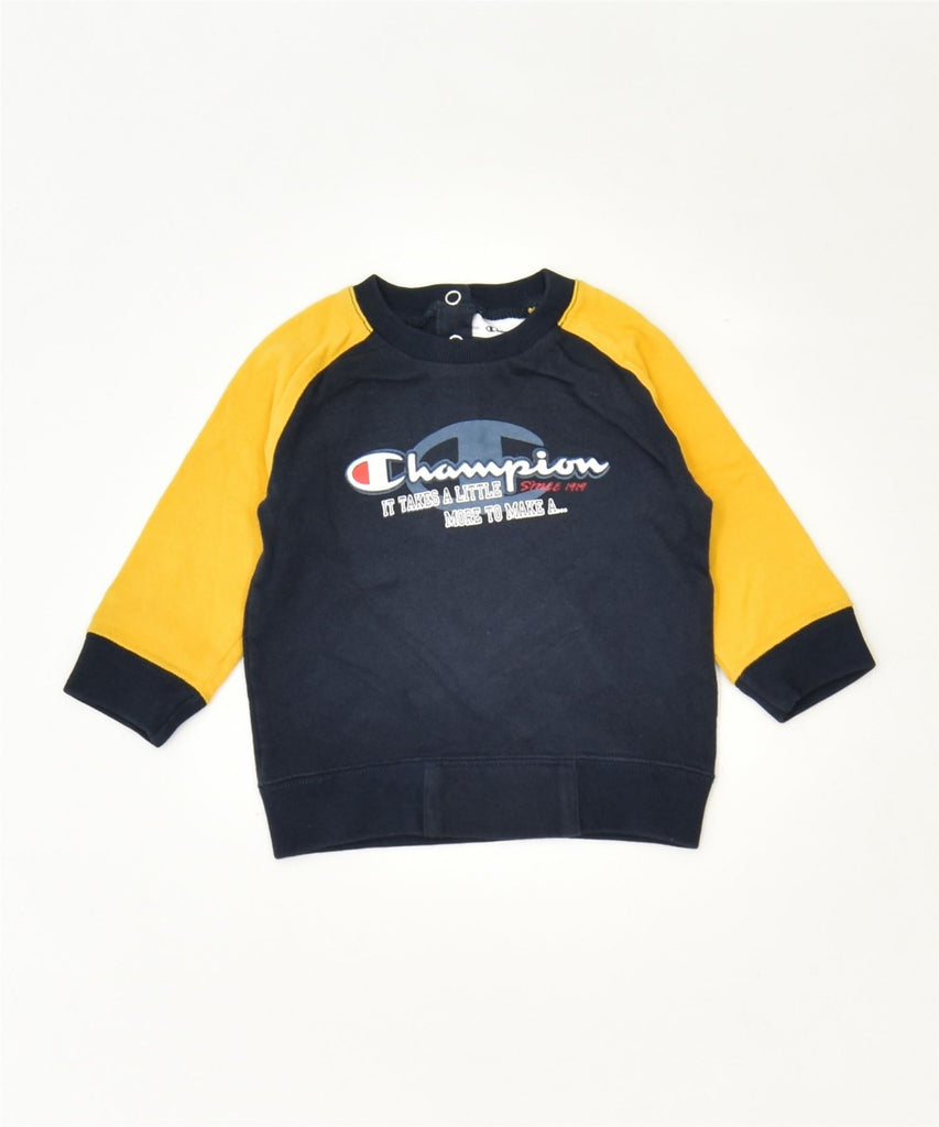 CHAMPION Boys Graphic Sweatshirt Jumper 3-6 Months Navy Blue Sports | Vintage | Thrift | Second-Hand | Used Clothing | Messina Hembry 