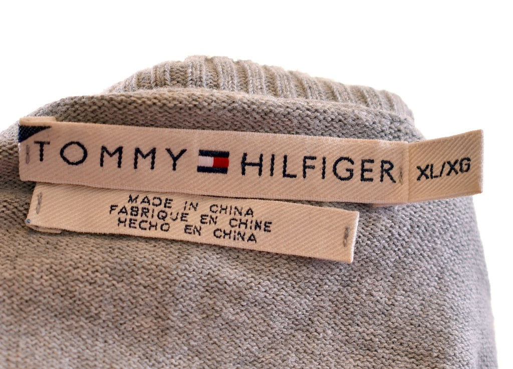 TOMMY HILFIGER Womens V-Neck Jumper Sweater Size 18 XL Grey Cotton - Second Hand & Vintage Designer Clothing - Messina Hembry