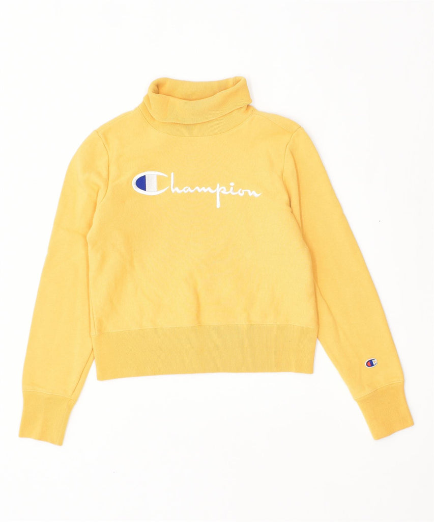 CHAMPION Womens Graphic Sweatshirt Jumper UK 6 XS Yellow Cotton | Vintage | Thrift | Second-Hand | Used Clothing | Messina Hembry 