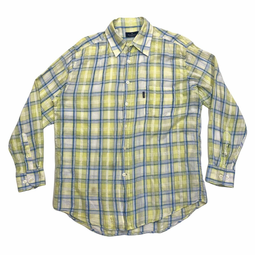 Ermenegildo Zegna Lightweight Check Shirt | Vintage Designer Green Blue White | Vintage Messina Hembry | Thrift | Second-Hand Messina Hembry | Used Clothing | Messina Hembry 