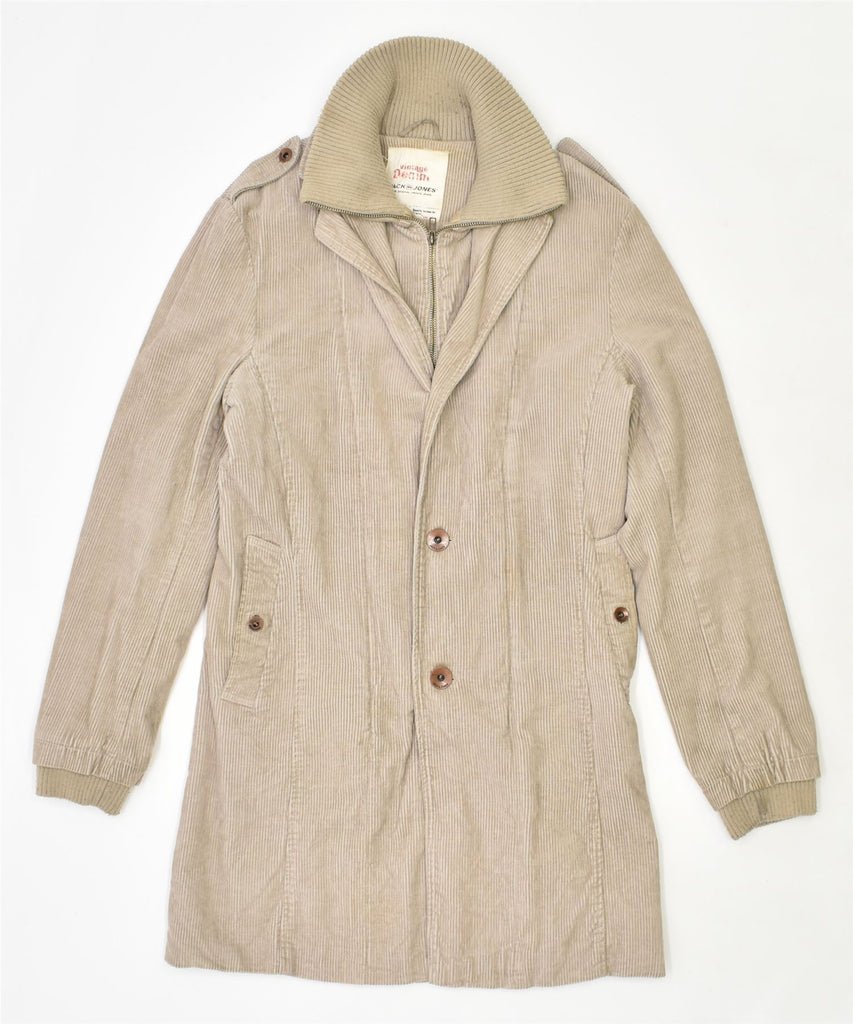 JACK & JONES Mens Corduroy Overcoat UK 36 Small Beige Cotton | Vintage | Thrift | Second-Hand | Used Clothing | Messina Hembry 