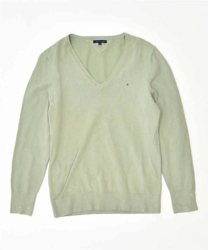TOMMY HILFIGER Womens Slim Fit V-Neck Jumper Sweater UK 18 XL Green Cotton | Vintage | Thrift | Second-Hand | Used Clothing | Messina Hembry 
