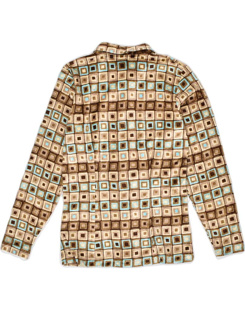 SIX Womens Velvet Shirt UK 14 Medium Brown Geometric | Vintage | Thrift | Second-Hand | Used Clothing | Messina Hembry 