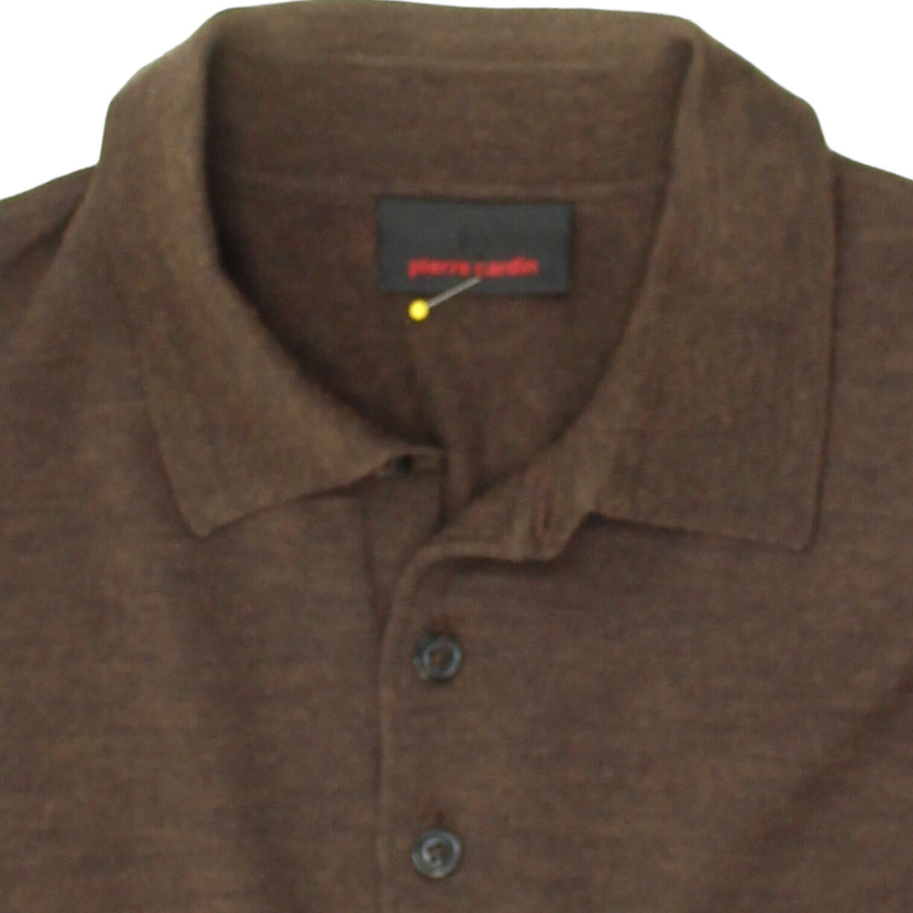 Pierre Cardin Mens Brown Long Sleeve Wool Knit Polo Shirt | Vintage Designer VTG | Vintage Messina Hembry | Thrift | Second-Hand Messina Hembry | Used Clothing | Messina Hembry 