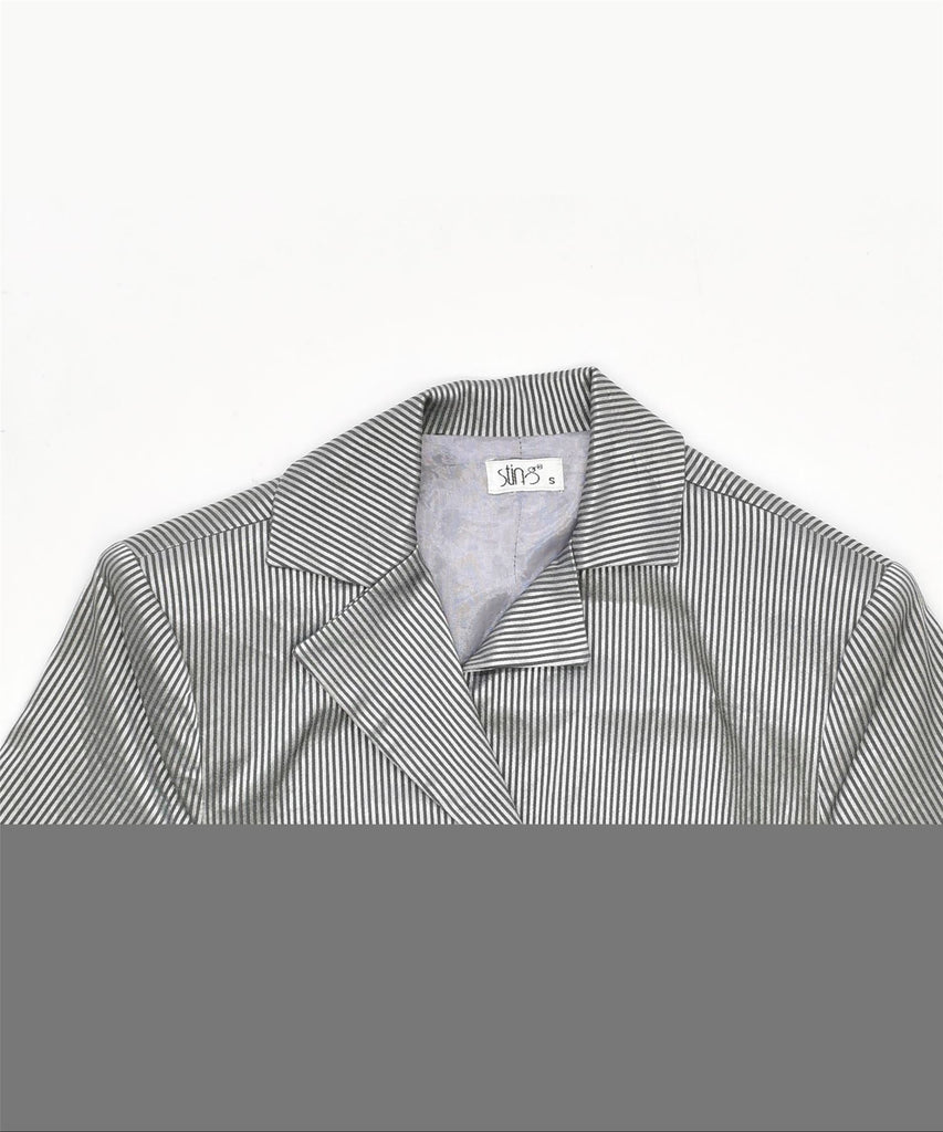 STING Womens Short Sleeve 4 Button Blazer Jacket UK 10 Small Grey Striped | Vintage | Thrift | Second-Hand | Used Clothing | Messina Hembry 