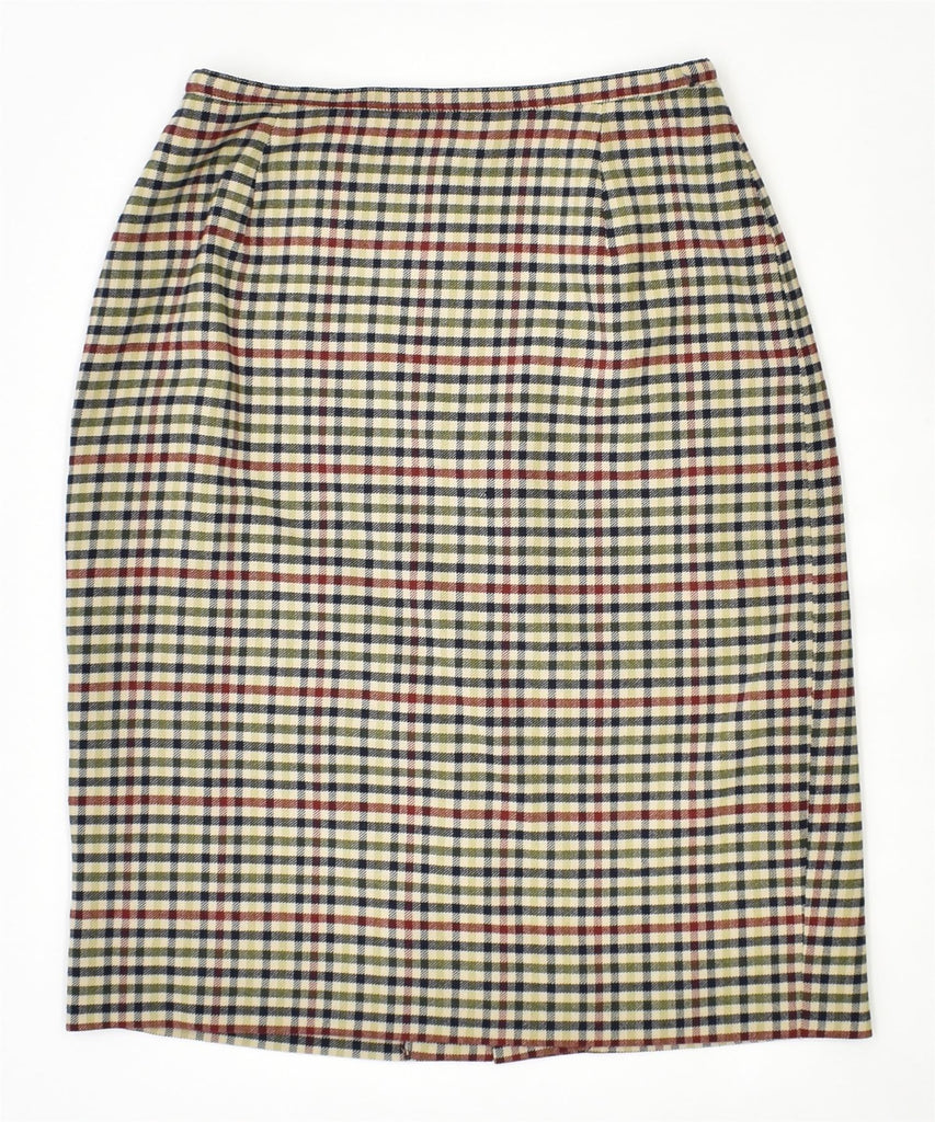 MARLY'S Womens Pencil Skirt IT 42 W27 Medium Beige Check Virgin Wool | Vintage | Thrift | Second-Hand | Used Clothing | Messina Hembry 