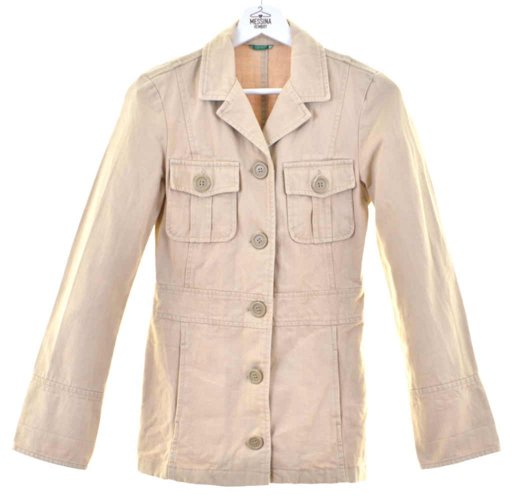 BENETTON Womens Denim Jacket IT 40 Small Beige Cotton | Vintage | Thrift | Second-Hand | Used Clothing | Messina Hembry 