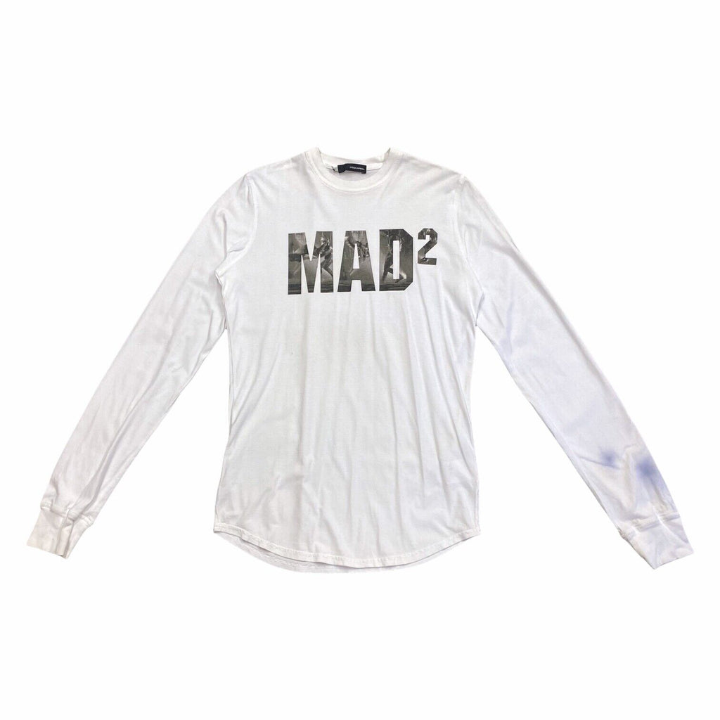 Dsquared2 Mad 2 Long Sleeve Cotton Tshirt | Vintage Designer White Small VTG | Vintage Messina Hembry | Thrift | Second-Hand Messina Hembry | Used Clothing | Messina Hembry 