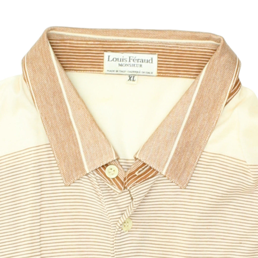 Louis Feraud Mens Brown White Polo Shirt | Vintage High End Designer Top VTG | Vintage Messina Hembry | Thrift | Second-Hand Messina Hembry | Used Clothing | Messina Hembry 