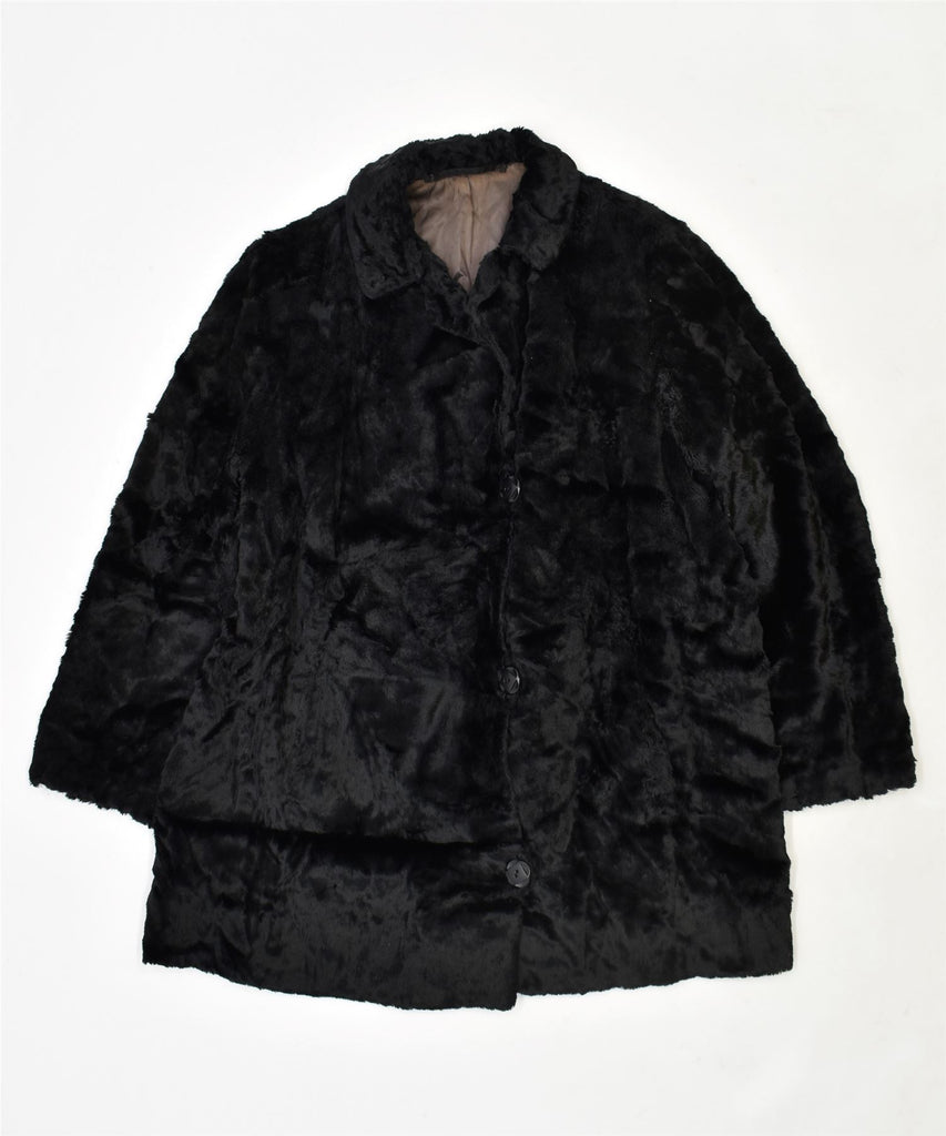 VINTAGE Womens Faux Fur Coat UK 14 Medium Black | Vintage | Thrift | Second-Hand | Used Clothing | Messina Hembry 