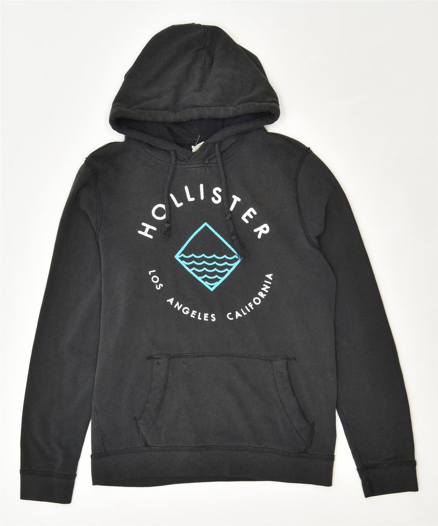 HOLLISTER Mens Graphic Hoodie Jumper Small Black Cotton | Vintage | Thrift | Second-Hand | Used Clothing | Messina Hembry 