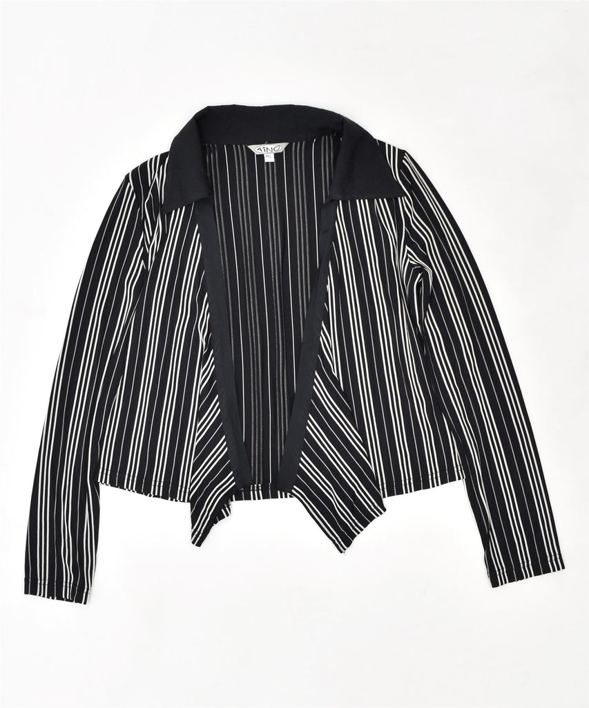 AINO Womens Front Tie Bolero Top UK 14 Medium Black Pinstripe Polyester | Vintage | Thrift | Second-Hand | Used Clothing | Messina Hembry 