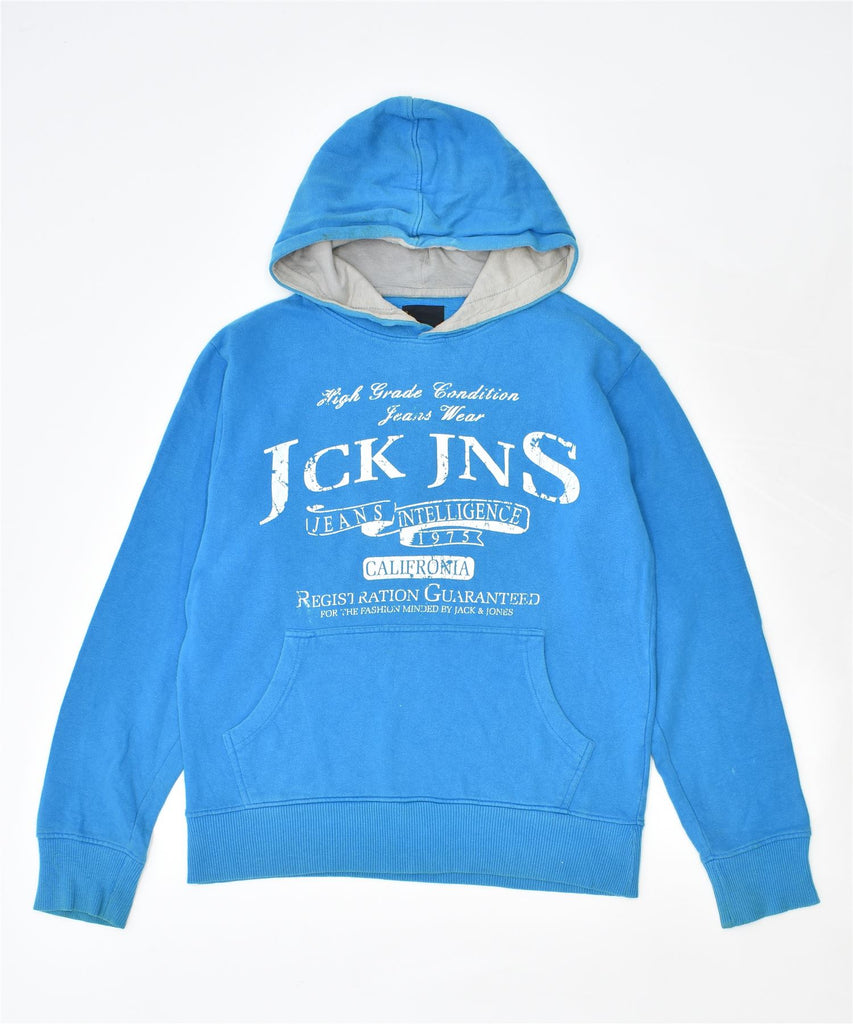 JACK & JONES Mens Graphic Hoodie Jumper Small Blue Cotton | Vintage | Thrift | Second-Hand | Used Clothing | Messina Hembry 
