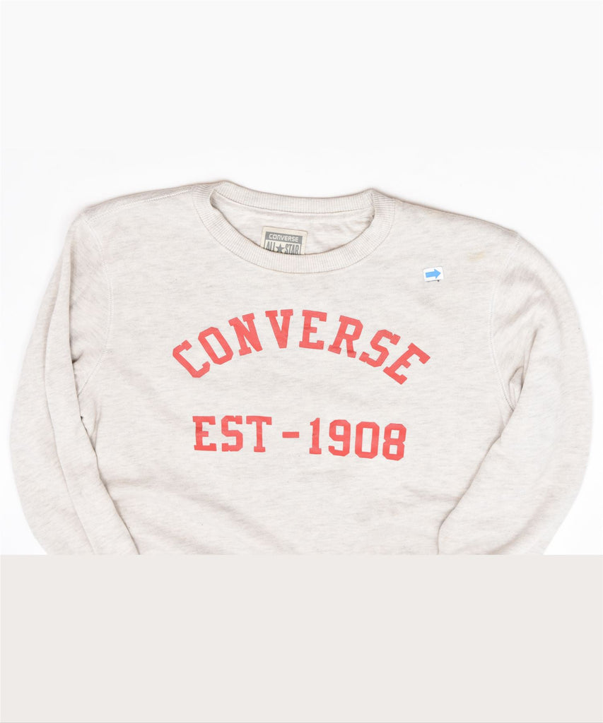 CONVERSE Boys Graphic Sweatshirt Jumper 12-13 Years Large Off White Cotton | Vintage | Thrift | Second-Hand | Used Clothing | Messina Hembry 