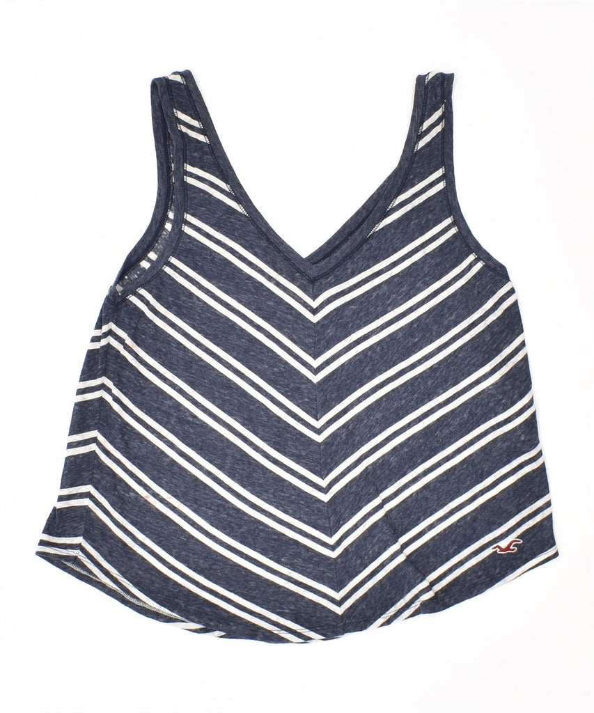 HOLLISTER Womens Vest Top UK 6 XS Navy Blue Striped Cotton | Vintage | Thrift | Second-Hand | Used Clothing | Messina Hembry 