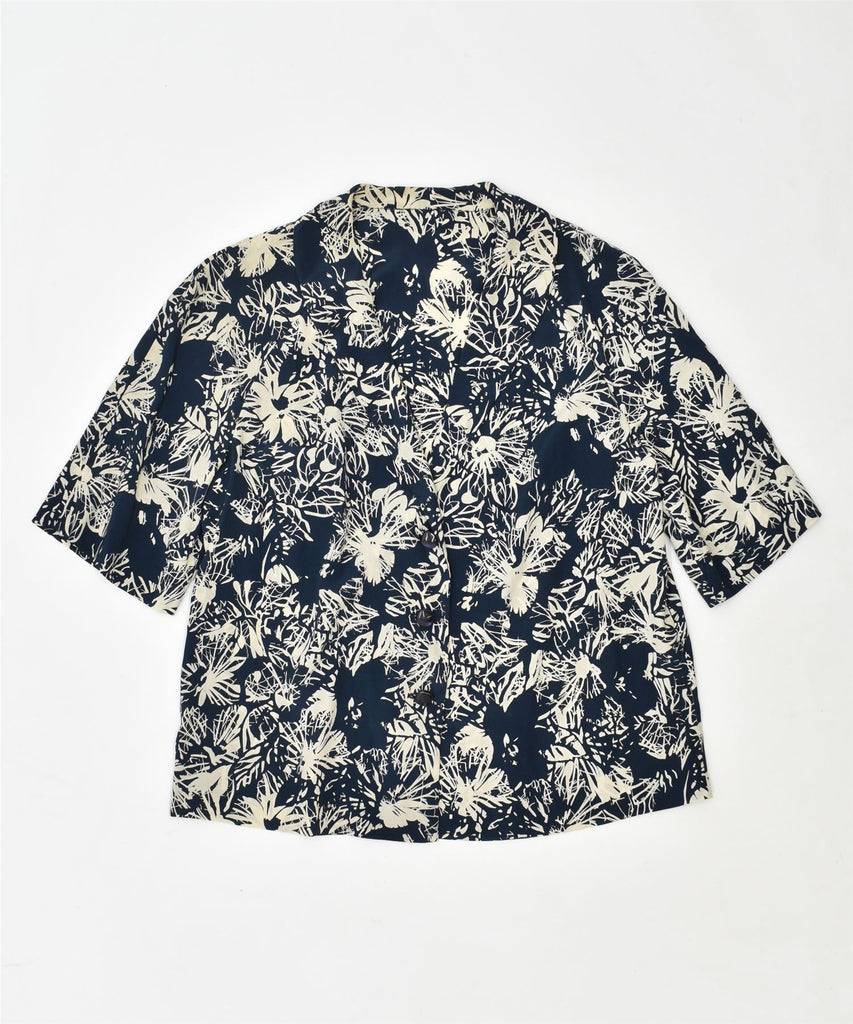 VINTAGE Womens Short Sleeve Shirt Blouse UK 18 XL Navy Blue Floral | Vintage | Thrift | Second-Hand | Used Clothing | Messina Hembry 