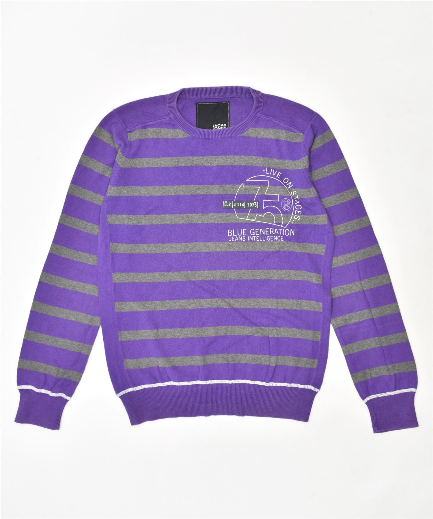 JACK JONES Mens Crew Neck Jumper Sweater Small Purple Striped