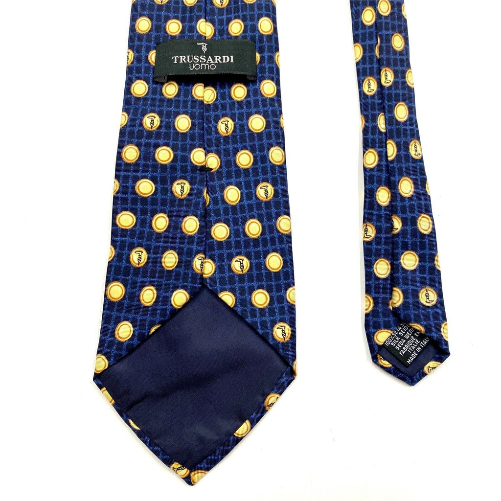 Trussardi Uomo Dot Pattern Silk Tie | Vintage Luxury High End Designer Blue VTG | Vintage Messina Hembry | Thrift | Second-Hand Messina Hembry | Used Clothing | Messina Hembry 