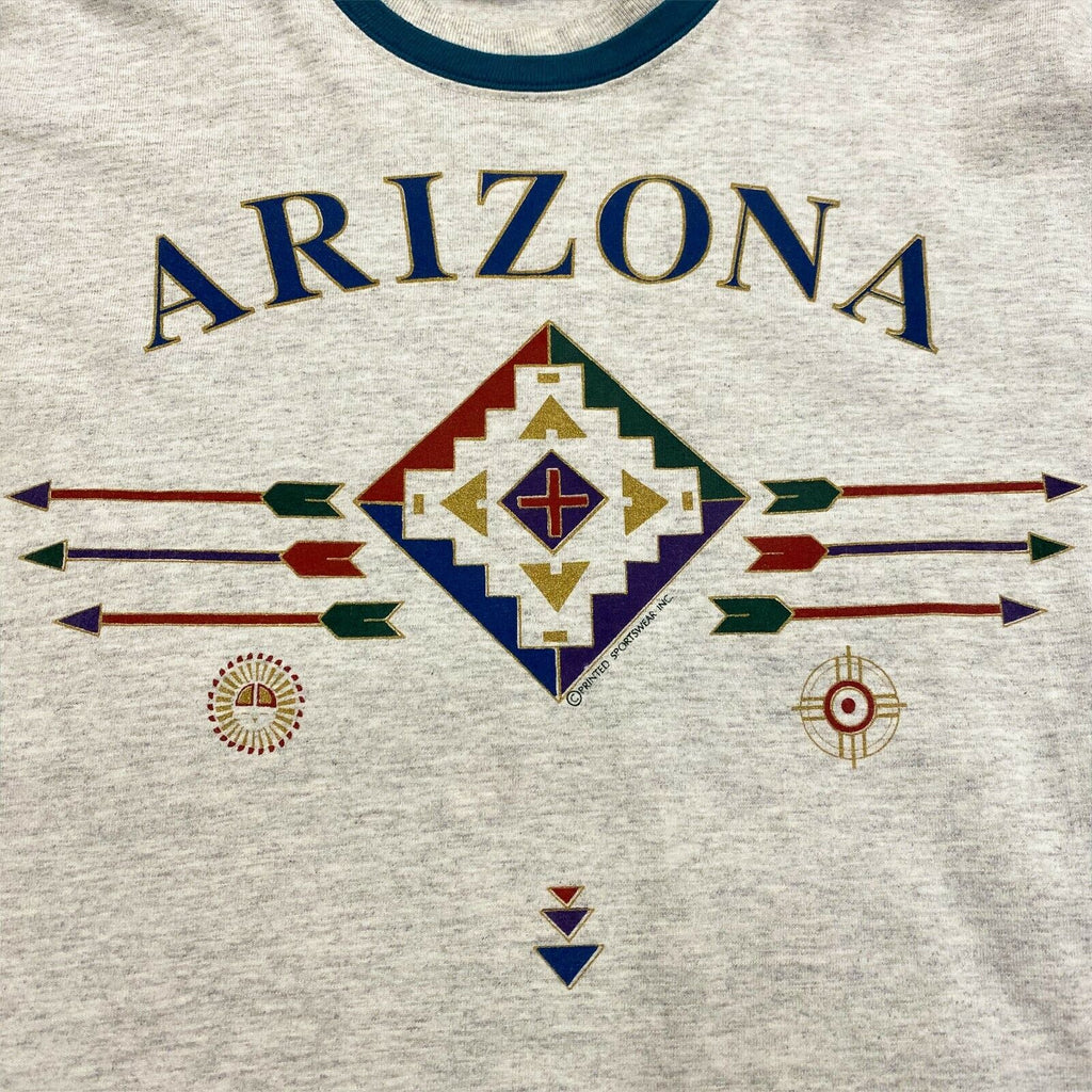 Arizona Aztec Print Tshirt | Vintage 90s Retro USA State Souvenir Grey VTG | Vintage Messina Hembry | Thrift | Second-Hand Messina Hembry | Used Clothing | Messina Hembry 