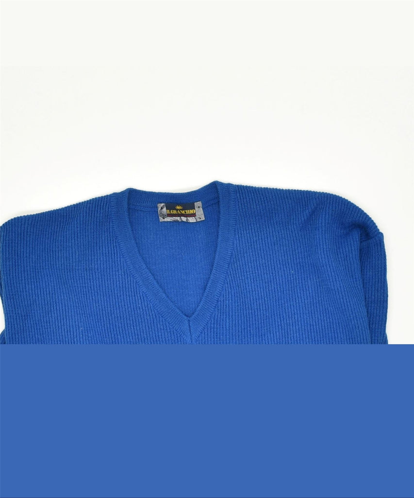 IL GRANCHIO Mens V-Neck Jumper Sweater XL Blue Wool Vintage | Vintage | Thrift | Second-Hand | Used Clothing | Messina Hembry 