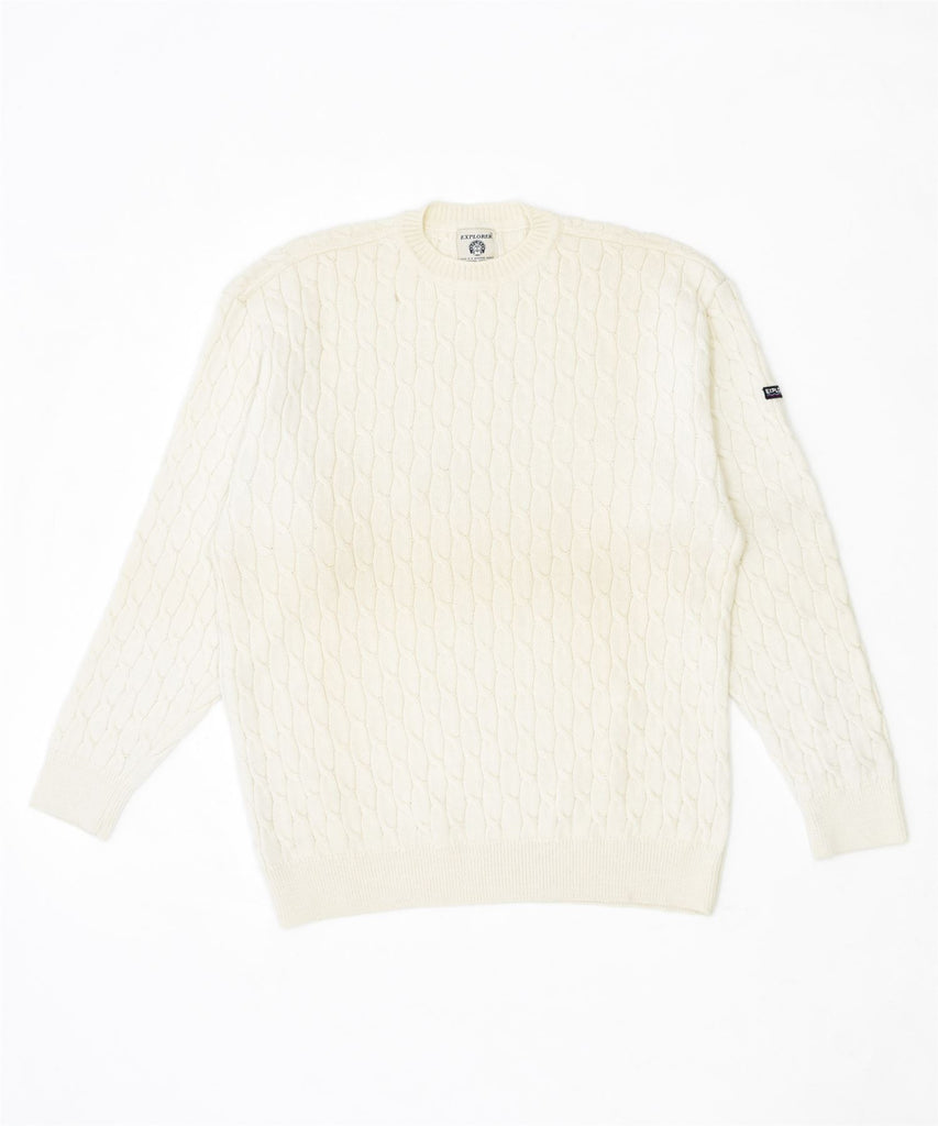 EXPLORER Mens Slim Fit Crew Neck Jumper Sweater IT 56 XL Off White Wool | Vintage | Thrift | Second-Hand | Used Clothing | Messina Hembry 