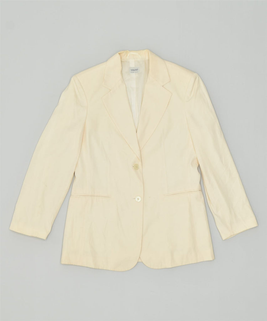 BENETTON Womens 2 Button Blazer Jacket IT 44 Medium Off White Polyester | Vintage | Thrift | Second-Hand | Used Clothing | Messina Hembry 