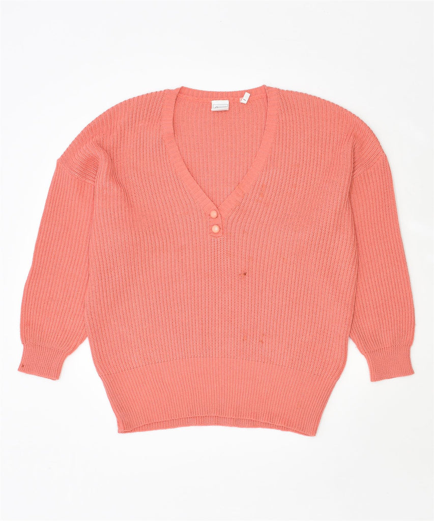 CLARINA Womens Oversized V-Neck Jumper Sweater EU 40 Medium Pink Cotton | Vintage | Thrift | Second-Hand | Used Clothing | Messina Hembry 