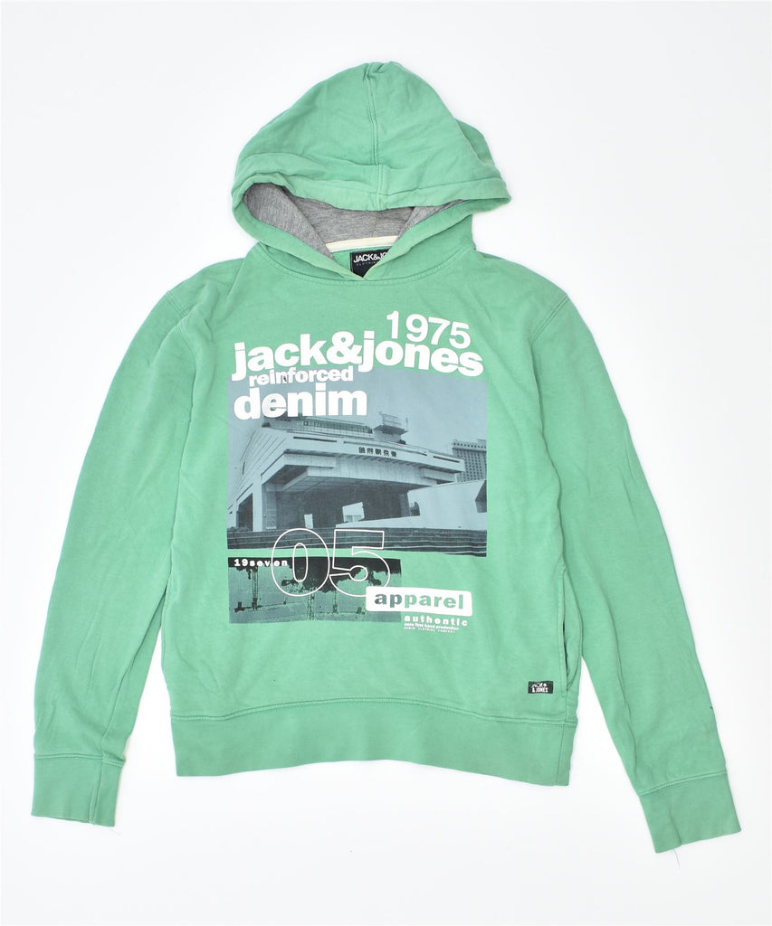 JACK & JONES Mens Graphic Hoodie Jumper Small Green Cotton | Vintage | Thrift | Second-Hand | Used Clothing | Messina Hembry 