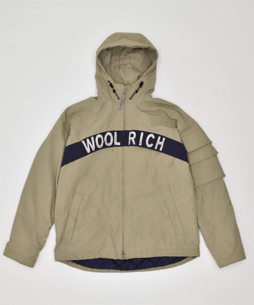 WOOLRICH Mens Hooded Windbreaker Jacket UK 36 Small Khaki Cotton | Vintage | Thrift | Second-Hand | Used Clothing | Messina Hembry 