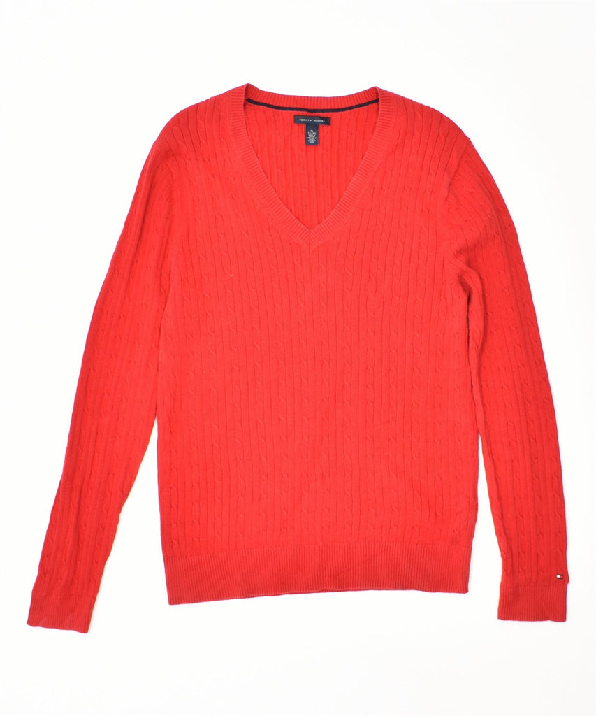 TOMMY HILFIGER Womens V-Neck Jumper Sweater UK 18 XL Red Cotton | Vintage | Thrift | Second-Hand | Used Clothing | Messina Hembry 