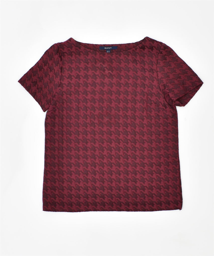 GANT Womens Blouse Top UK 10 Small Burgundy Houndstooth Cotton | Vintage | Thrift | Second-Hand | Used Clothing | Messina Hembry 