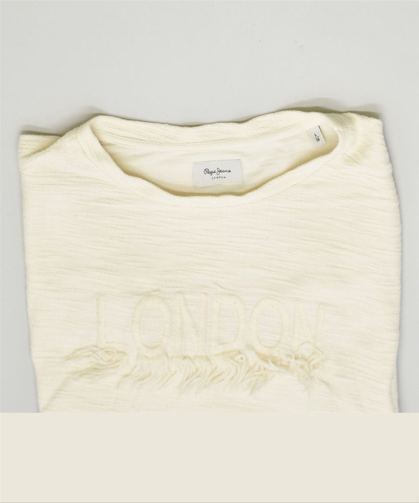 PEPE JEANS Womens Top Long Sleeve UK 18 Large Off White Cotton | Vintage | Thrift | Second-Hand | Used Clothing | Messina Hembry 