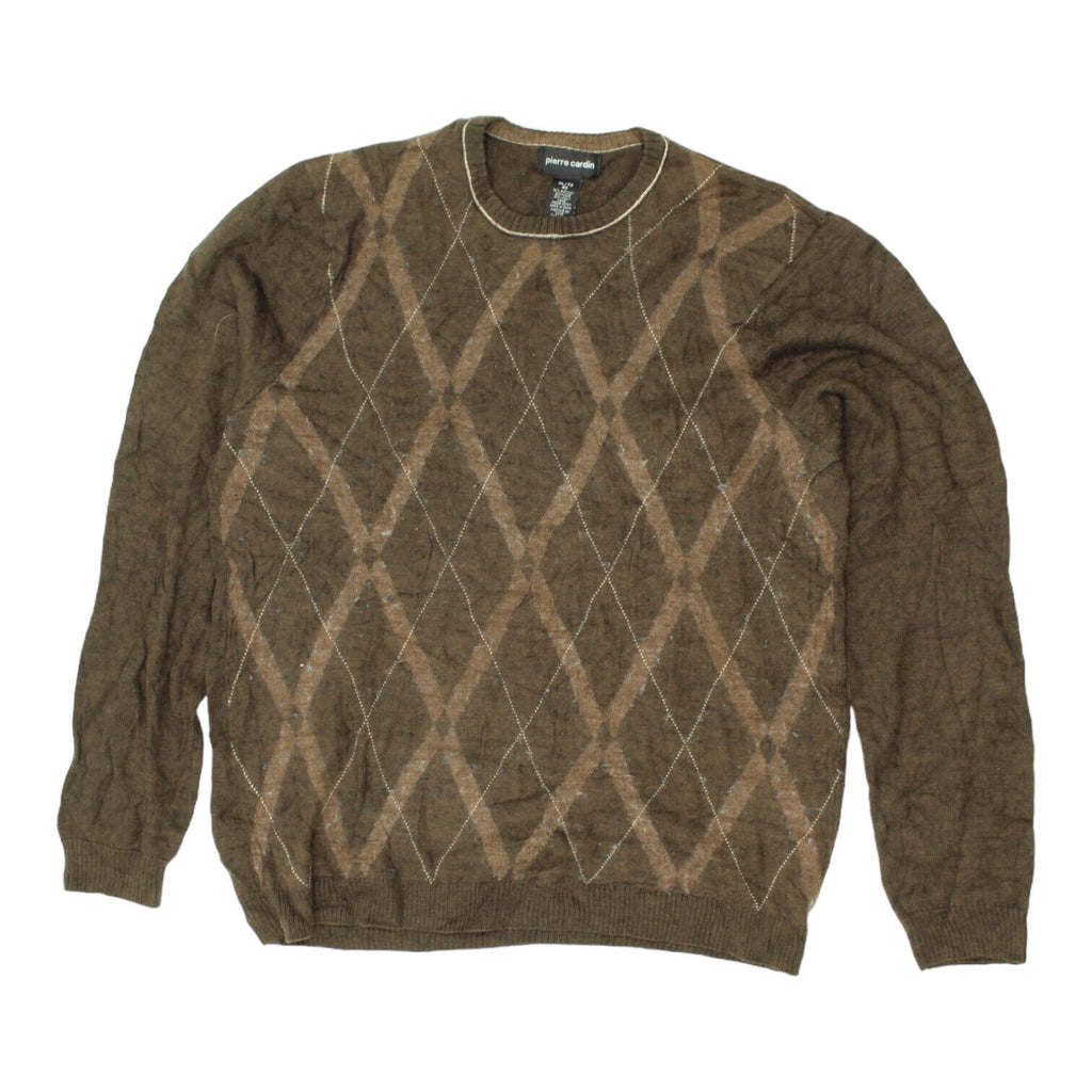 Pierre Cardin Mens Brown Acrylic Wool Argyle Jumper | Vintage Designer Sweater | Vintage Messina Hembry | Thrift | Second-Hand Messina Hembry | Used Clothing | Messina Hembry 