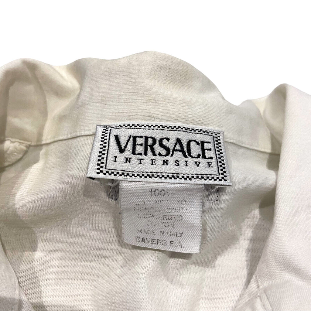 Versace Intensive Long Sleeve Polo Shirt | Vintage High End Designer Top White | Vintage Messina Hembry | Thrift | Second-Hand Messina Hembry | Used Clothing | Messina Hembry 