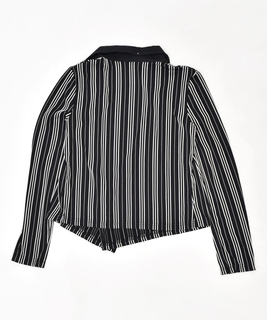 AINO Womens Front Tie Bolero Top UK 14 Medium Black Pinstripe Polyester | Vintage | Thrift | Second-Hand | Used Clothing | Messina Hembry 