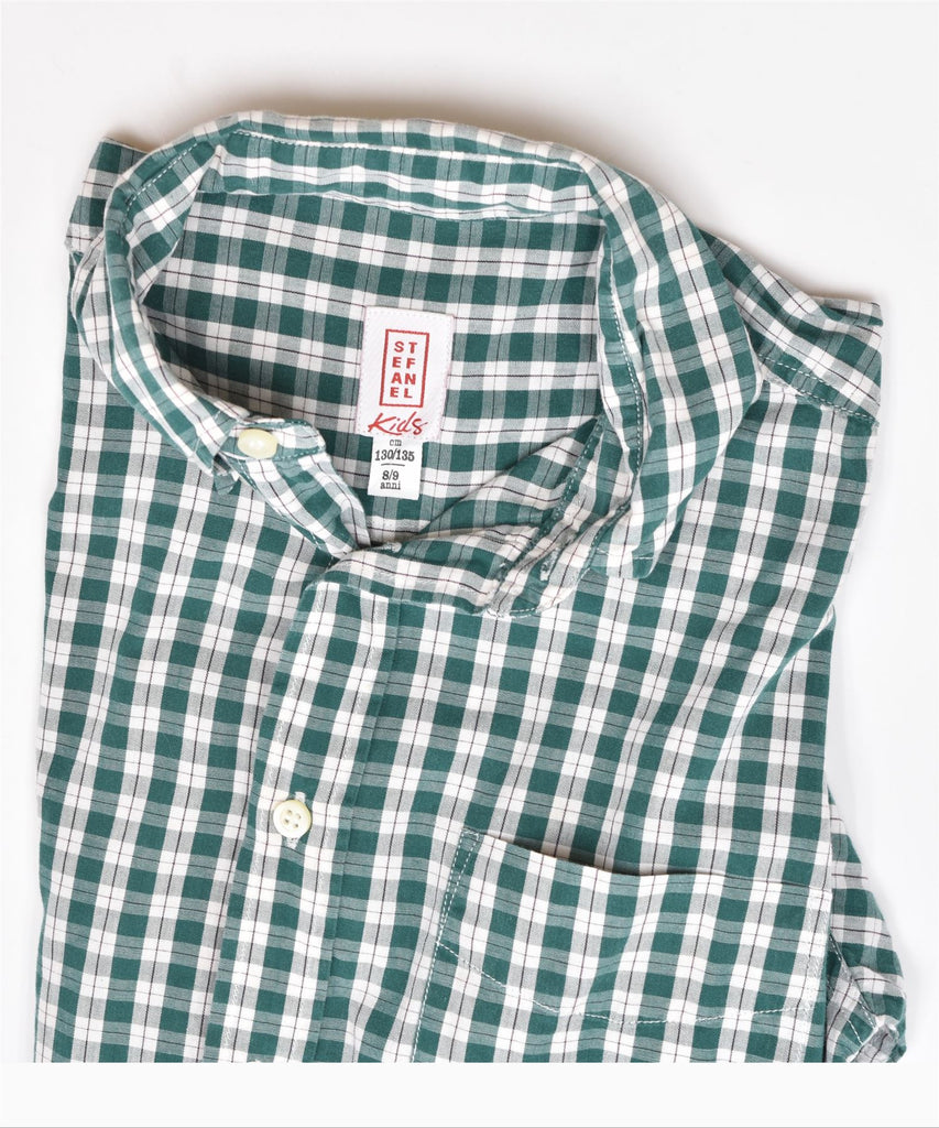 STEFANEL Boys Shirt 8-9 Years Green Check | Vintage | Thrift | Second-Hand | Used Clothing | Messina Hembry 