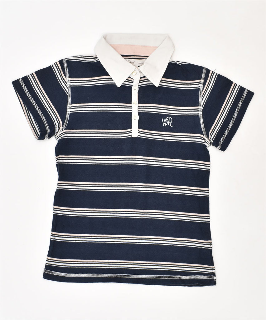 WOOLRICH Girls Polo Shirt 9-10 Years Navy Blue Striped Cotton | Vintage | Thrift | Second-Hand | Used Clothing | Messina Hembry 