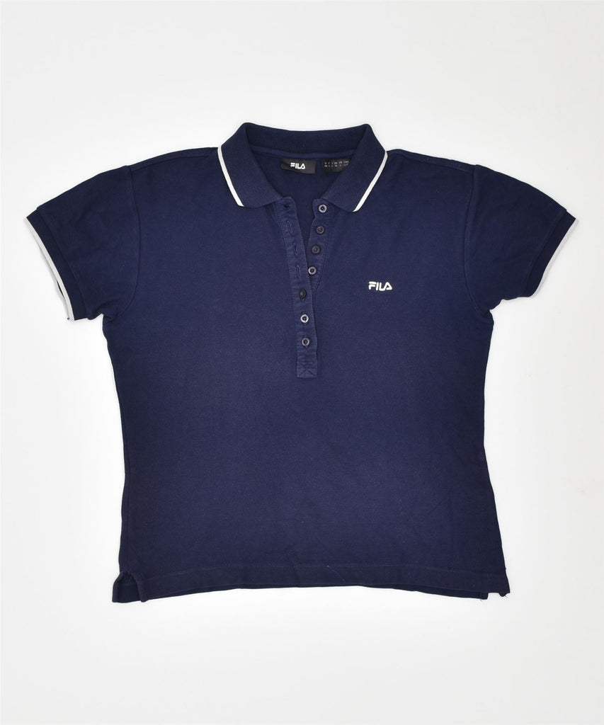 FILA Womens Polo Shirt UK 14 Medium Navy Blue Cotton | Vintage | Thrift | Second-Hand | Used Clothing | Messina Hembry 