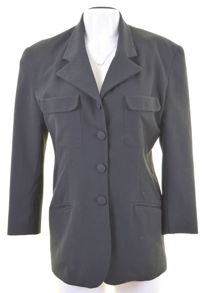 SPORTSTAFF Womens 4 Button Blazer Jacket IT 46 Large Navy Blue Polyester Vintage - Second Hand & Vintage Designer Clothing - Messina Hembry