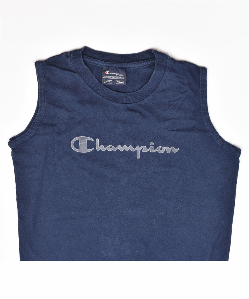 CHAMPION Boys Sleeveless T-Shirt Top 7-8 Years Navy Blue Cotton | Vintage | Thrift | Second-Hand | Used Clothing | Messina Hembry 