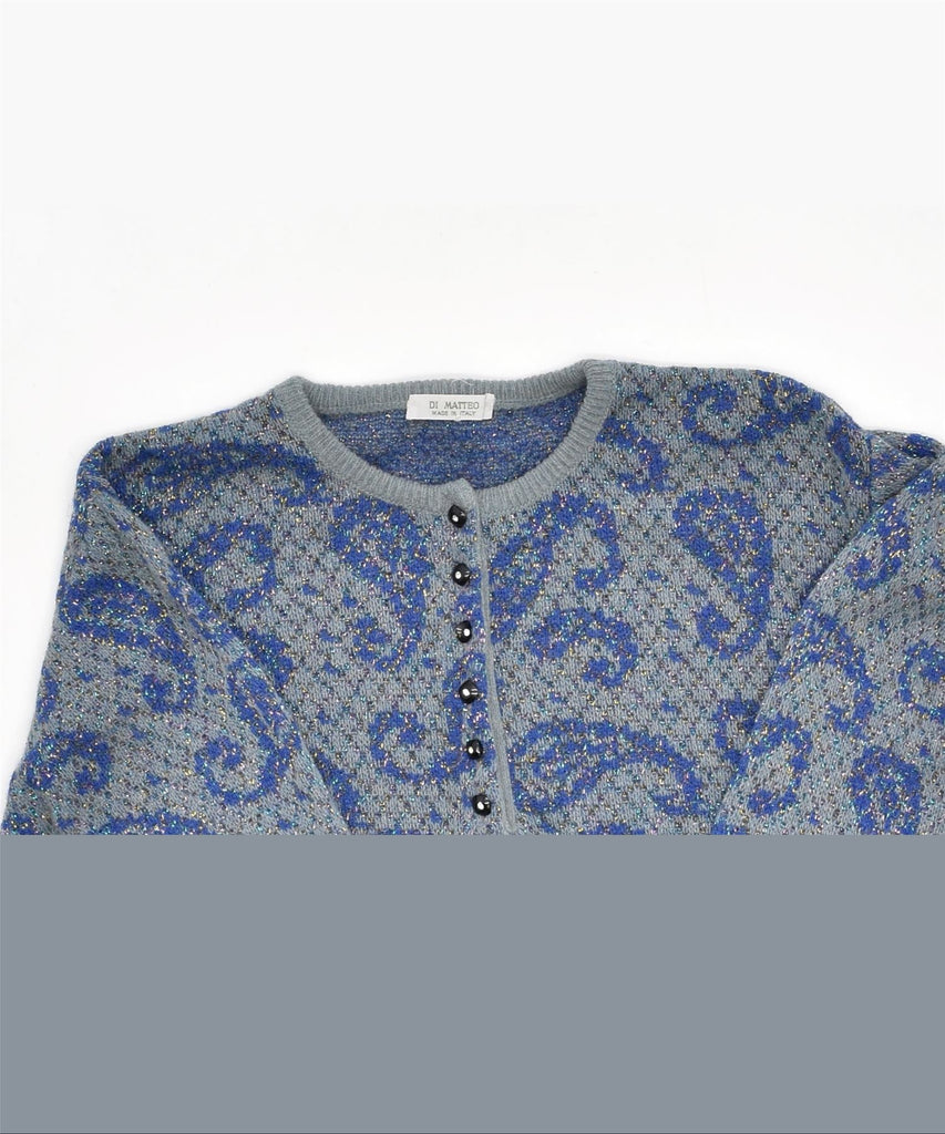 DI MATTEO Womens Button Neck Jumper Sweater UK 18 XL Blue Paisley Wool | Vintage | Thrift | Second-Hand | Used Clothing | Messina Hembry 